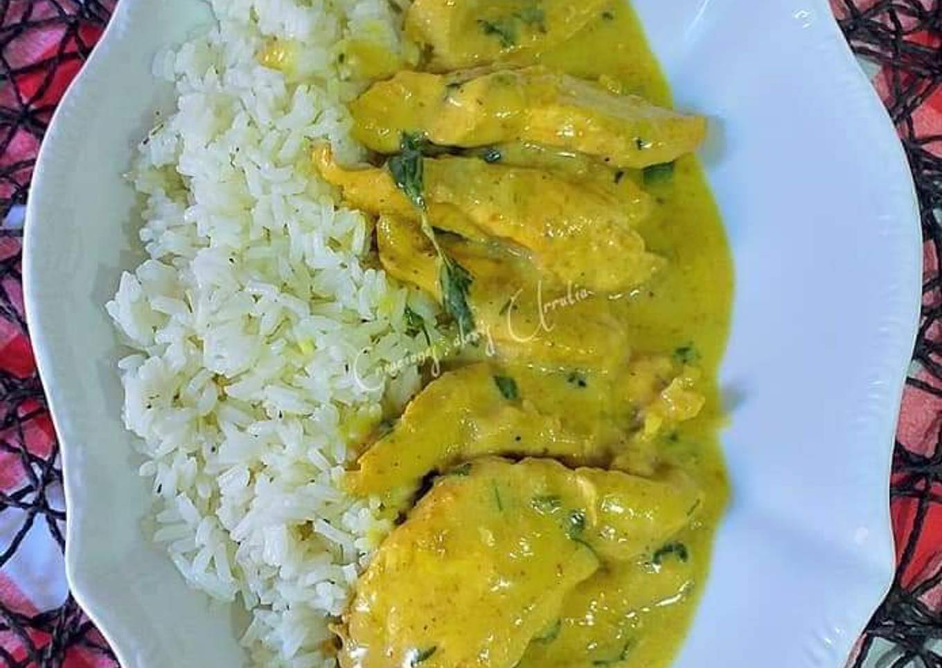Chicken breast with tandoori sauce, turmeric and coconut milk
