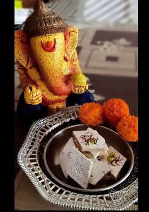 A picture of Kaju Katli (Kaju burfi) Cashew fudge.