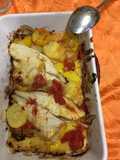 Baked Flounder with Potato, Bell Pepper, and Onion Sauté