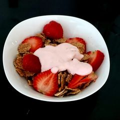 My fresh fruit Branflakes + Raspberry Yogurt A picture of My fresh fruit Branflakes + Raspberry Yogurt.