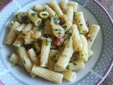 Mostaccioli con colitas de camarones a la mantequilla