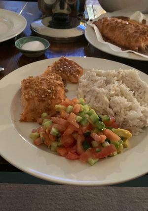 A picture of Salmon in Ginger & Garlic.