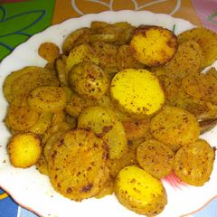A picture of Sweet Radish and baby potatoes fry (using mustard paste and Jaggery).