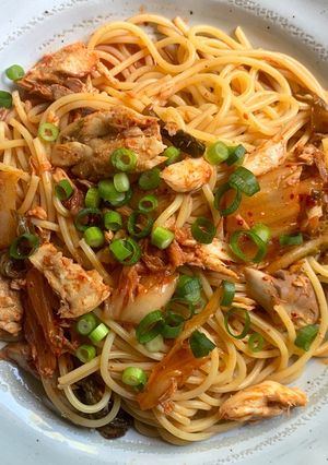 A picture of Canned Mackerel & Kimchi Spaghetti.