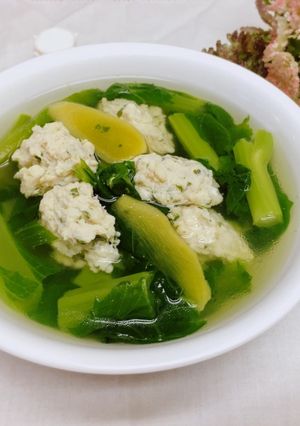 Hình của món Canh cải bạc hà nấu thịt gà xay.
