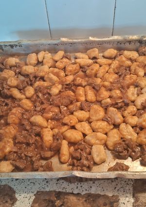 A picture of Zucchini and Sweet Potato Gnocchi with Meat Sauce.