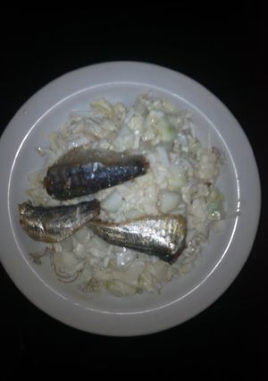 A picture of Cabbage and fish.