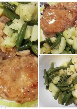 Una foto de Chuletas de cerdo al marsala con ensalada tibia
