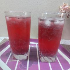 A picture of Rose sabja lemonade/cooled refreshing drink.