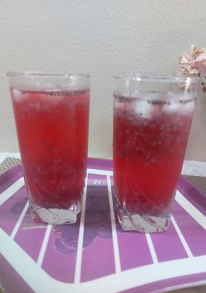 A picture of Rose sabja lemonade/cooled refreshing drink.