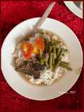 Sayur Asem Kacang Panjang dan Daging Goreng (sarapan Idul Adha)