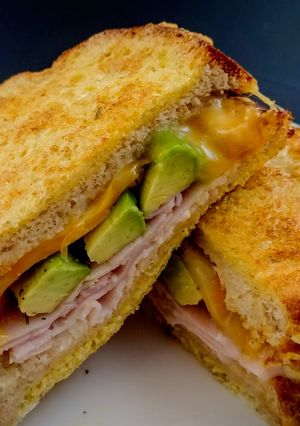 A picture of Ham Cheese and Avocado French Toast.