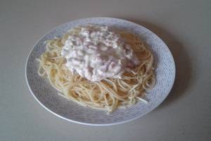 Foto principal de Espaguetis con nata, bacon y champiñones