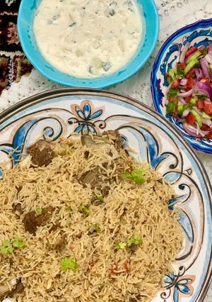 A picture of Mom’s Mutton Pulao 💕.