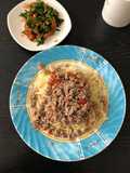Pasta con carne molida agridulce