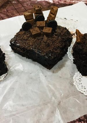 A picture of Eggless Chocolate layered cake.