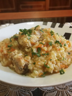 Una foto de Risotto de pollo y zanahoria