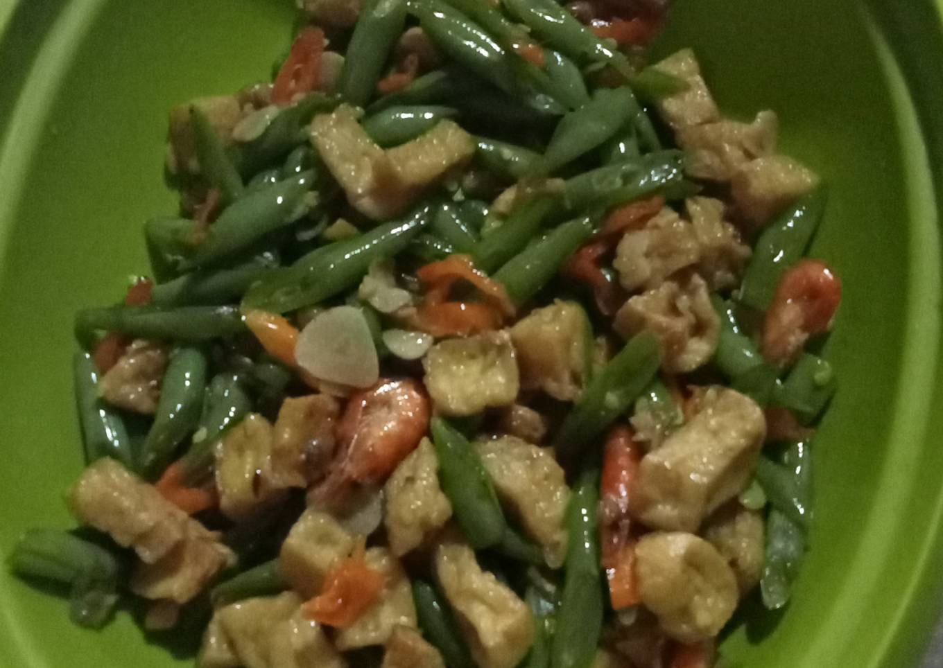 Tumis buncis tahu udang