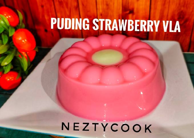 Cara Gampang Menyiapkan Puding strawberry vla Anti Gagal