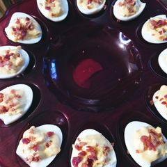 A picture of Cheddar Bacon Ranch Deviled Eggs.
