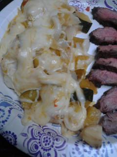 A picture of Acorn squash and onion casserole.