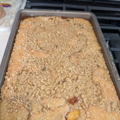 A picture of Scratch Streusel'd Peach Rhubarb Cobbler.