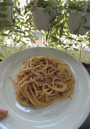 Hình của món Mỳ Ý sốt kem trứng Carbonara.