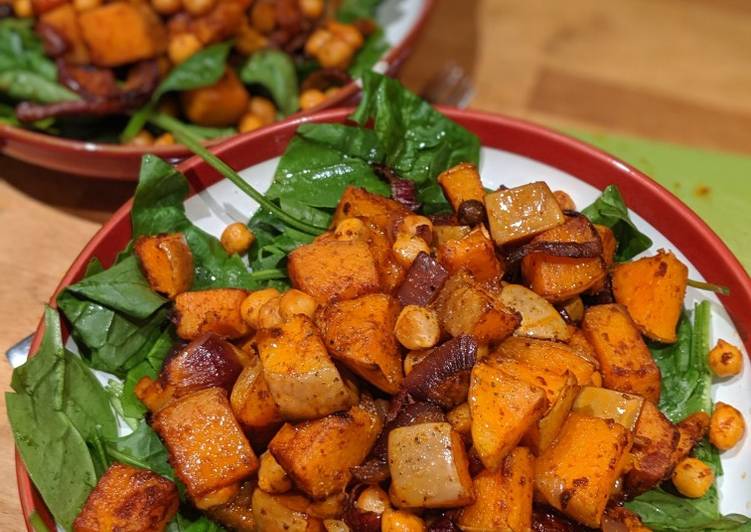 Step-by-Step Guide to Prepare Speedy Squash, spinach and chickpea salad