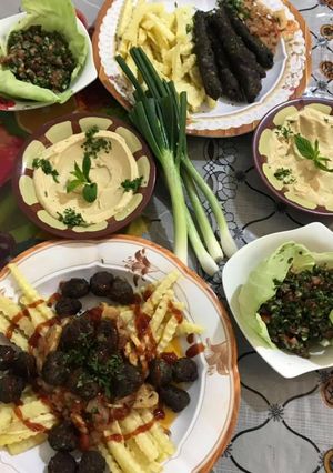 A picture of Grilled Kofta and Kofta with Mushrooms and Tomatoes.