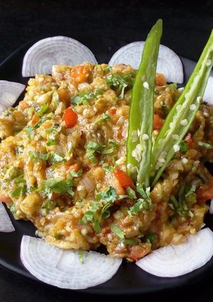 A picture of Smoky Baingan Bharta / Eggplant bharta / smoked eggplant mashed.