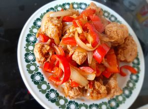 Hình của món Thịt chay. Vegan pork stir fry.