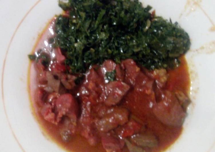 Stewed meat with greens
