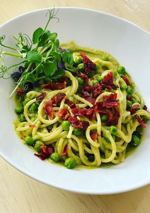 Zöldborsókrémes tészta recept fotója