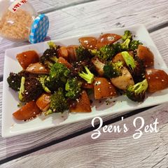 Air Fryer Broccoli and Red Pears Roast A picture of Air Fryer Broccoli and Red Pears Roast.