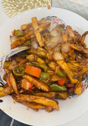 A picture of Honey chilli potatoes.