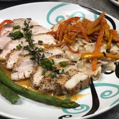 A picture of Macon Chicken w/ Peach Mint Purée.