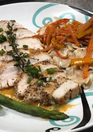 A picture of Macon Chicken w/ Peach Mint Purée.
