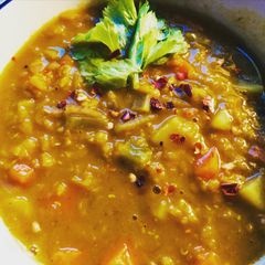 A picture of Red lentil soup - vegan.