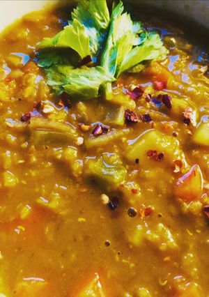 A picture of Red lentil soup - vegan.