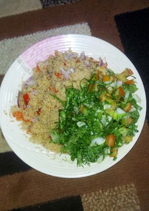 A picture of Couscous with veggies.