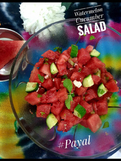 वोटरमेलन कुकुंबर एण्ड मिन्ट सलाद(Watermelon Cucumber and mint salad recipe in hindi) रेसिपी मुख्य फोटो