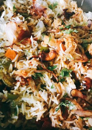 A picture of Smoky Veg Biryani.