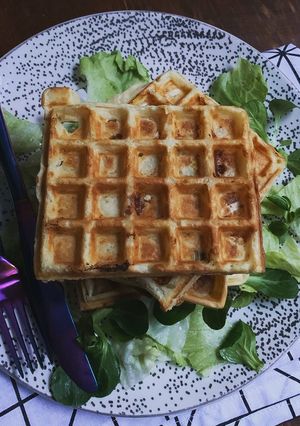 Une photo de ☆Gaufres Salées Petits Légumes et Bacon☆