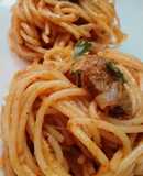 Spaghetti with meat ball in tandoori masala