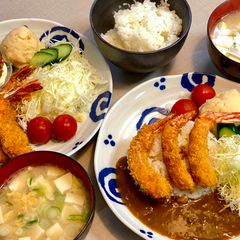 A picture of Japanese Shrimp Fry and Miso Soup.