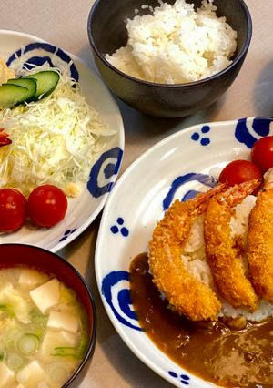A picture of Japanese Shrimp Fry and Miso Soup.