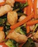 Ñoquis de arroz con verduras salteadas
