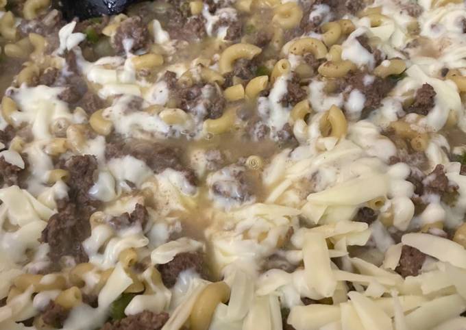 Steps to Prepare Ultimate Philly cheesesteak pasta