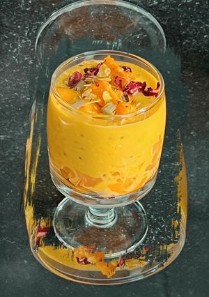 A picture of Mango 🥭 Ice Apple (Tadgola) Basundi.