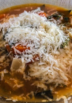 A picture of Caramelized onions n veggies soup.